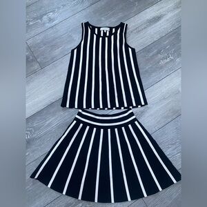 MILLY Black and White Striped Sleeveless Top and Skirt Set